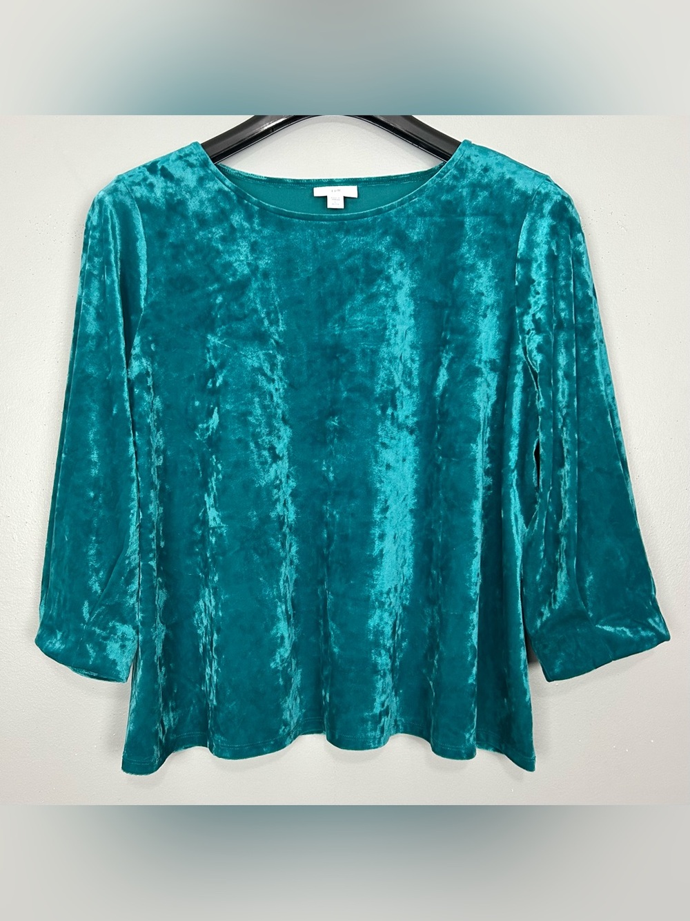 J. Jill Crushed Velvet Boxy Top Women’s Size L Petite Pleated Sleeves Boho Teal